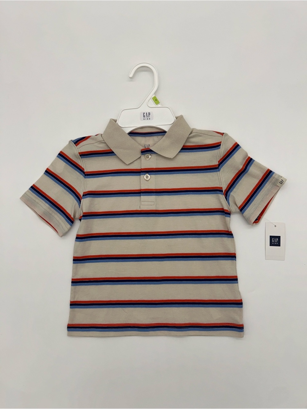 GAP Boys Size 4 Beige Polo with Red and Blue Stripes
